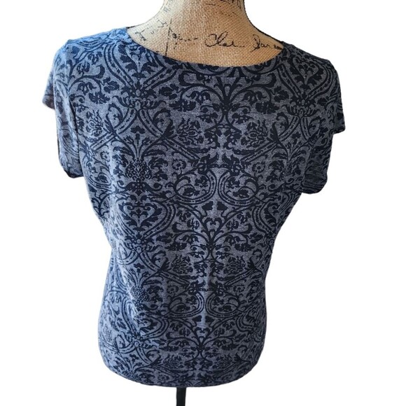The Limited Semi Sheer Navy Damask T-Shirt Womens SZ Large Regency Dark Romantic - Picture 2 of 4